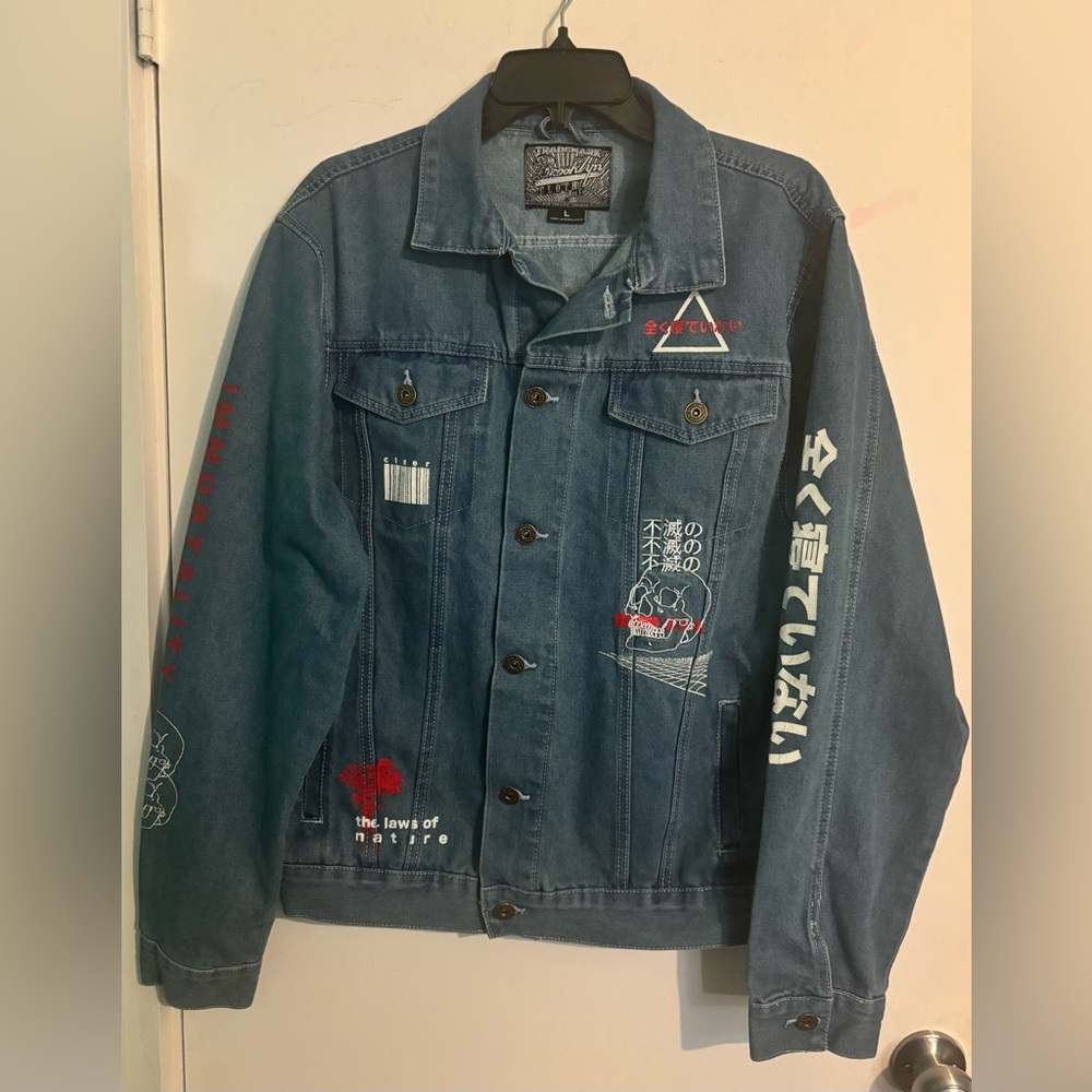 Brooklyn Cloth Mfg Mens‎ Large Jean Jacket Back Patch Trucker Graphics Skull